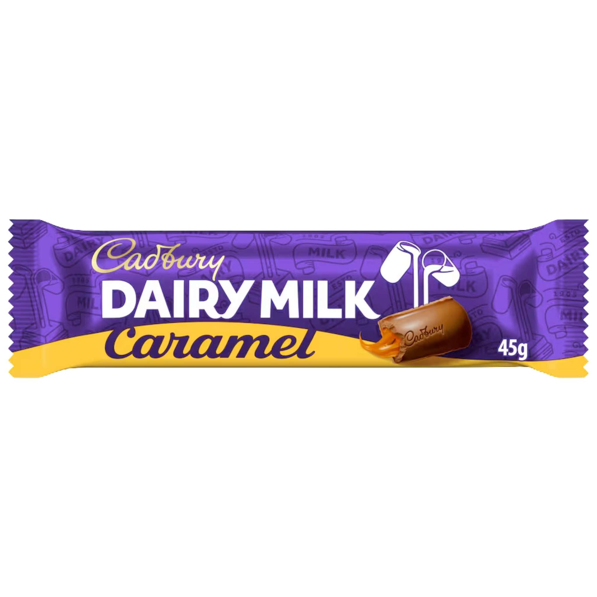 Cadbury CARAMEL Bar 45g - imported from the UK creamy Cadbury Dairy Milk Chocolate with a caramel centre.
