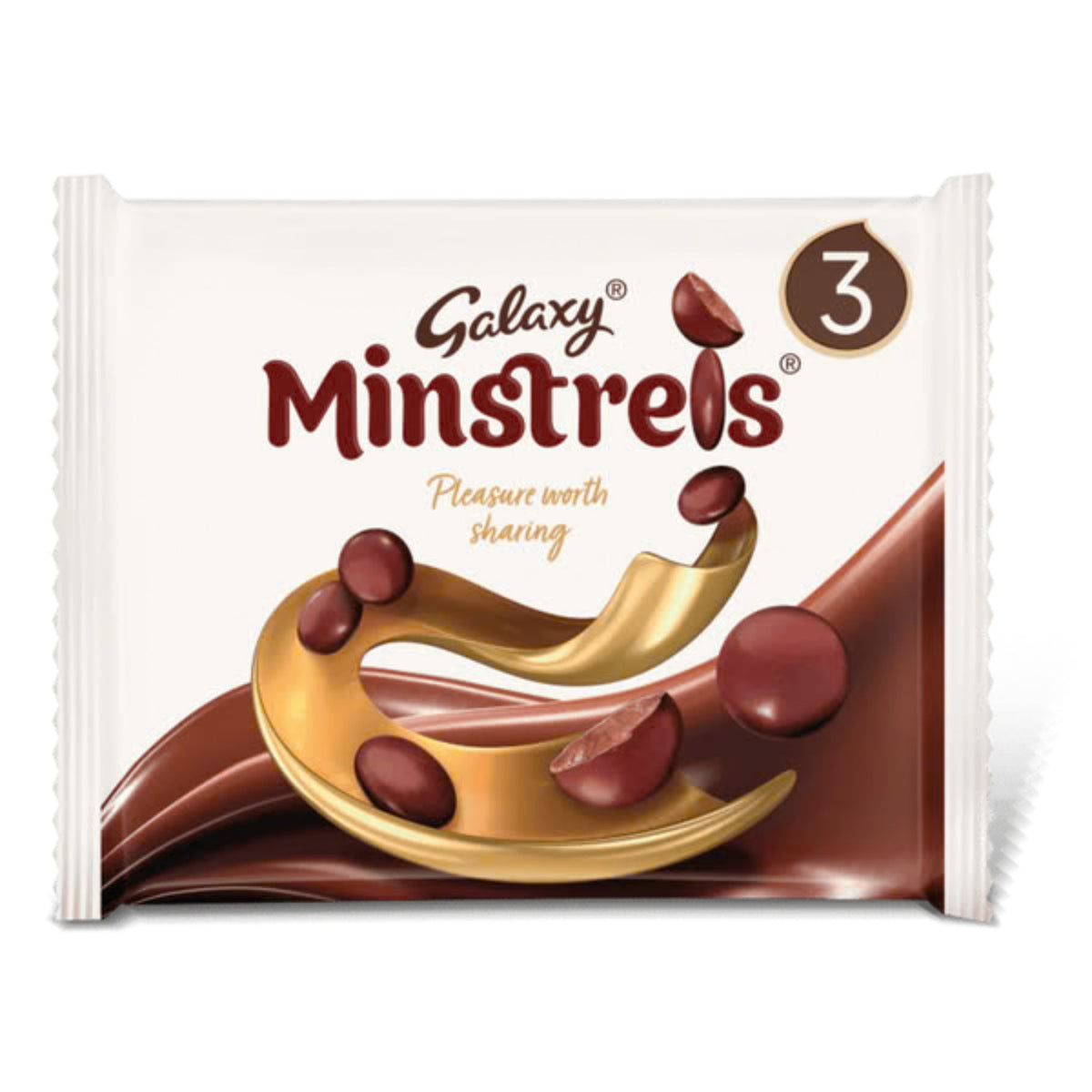 Galaxy Minstrels Milk Chocolate Multipack containing 3x42g bags. 