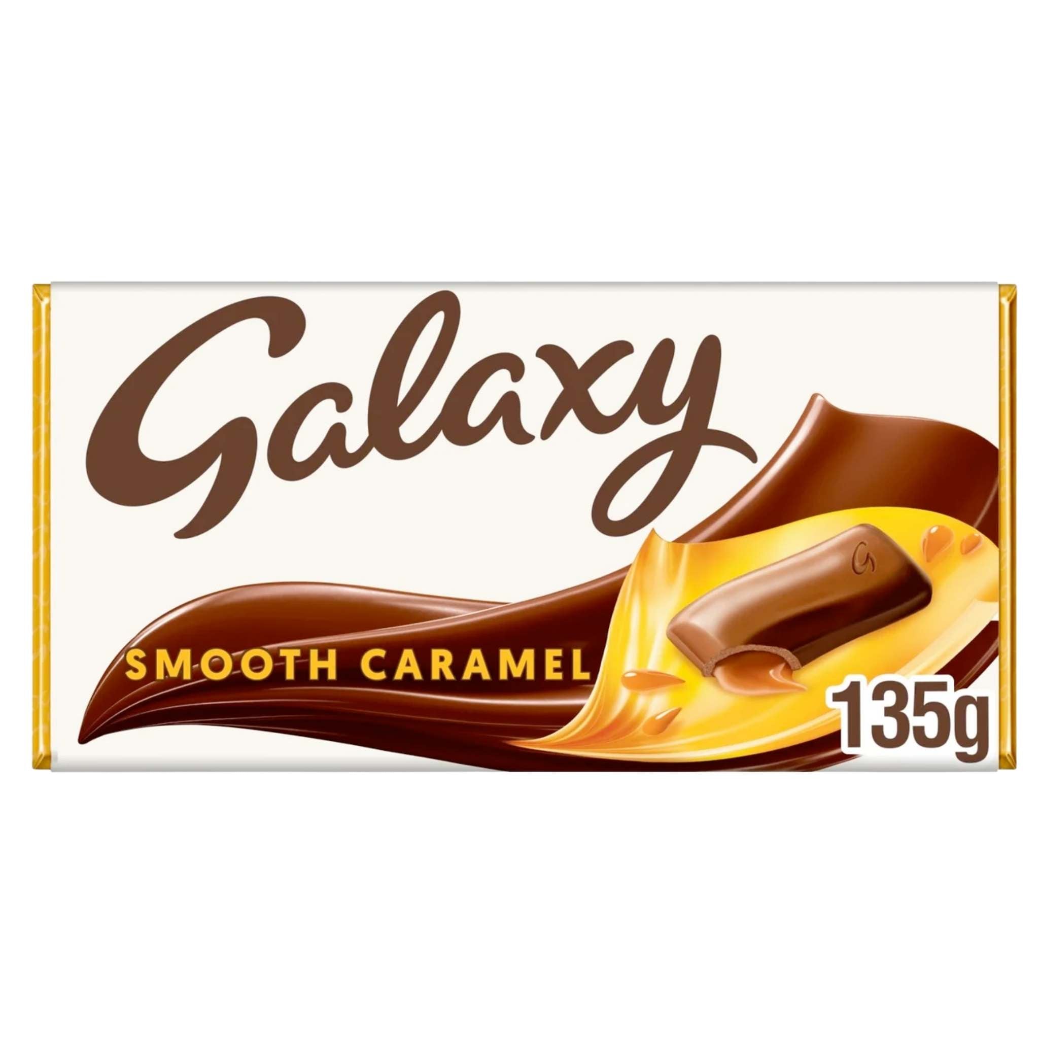 Galaxy Smooth Caramel chocolate block 135g packaging with white background