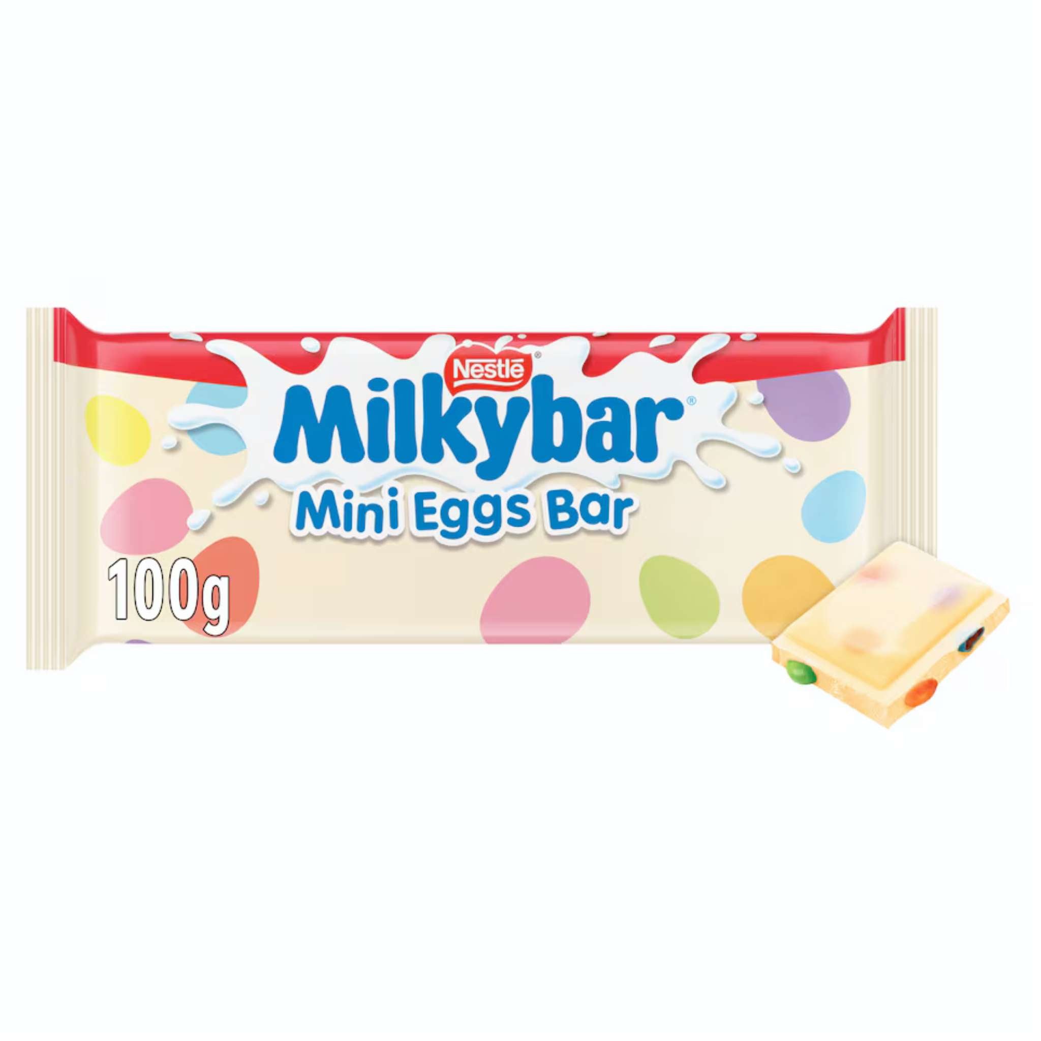 Milkybar Mini Eggs Bar 100g UK import Easter white chocolate bar with crunchy mini egg pieces