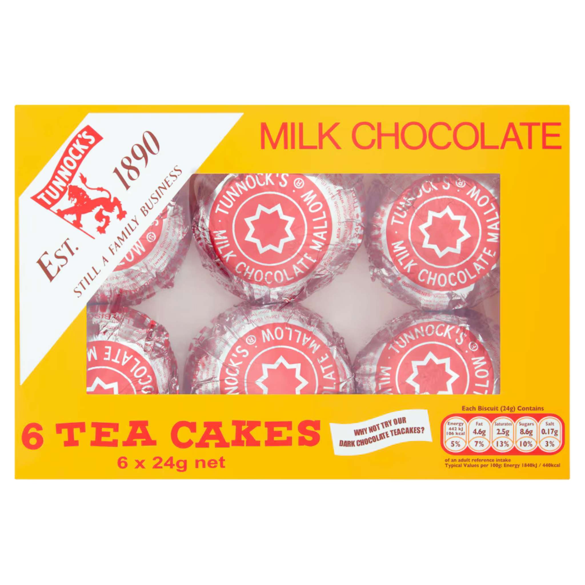 Tunnocks Milk Chocolate Tea Cakes - Box of 6 individually wrapped Tea Cakes