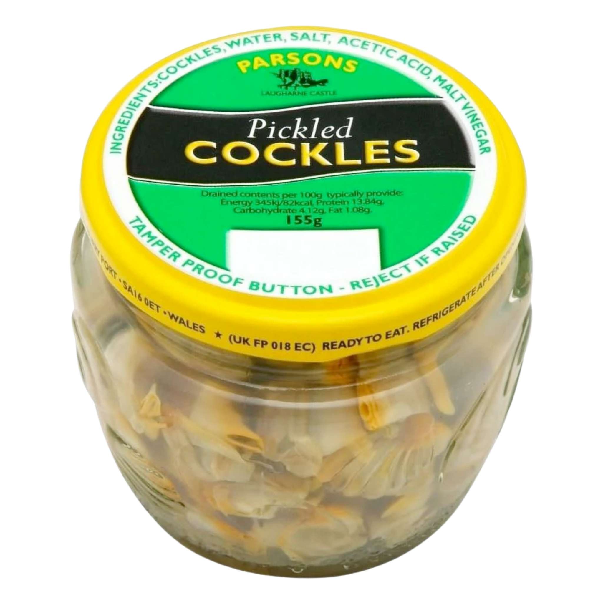 Parsons Welsh Pickled Cockles 155g Jar - cockles are hand picked and pickled in malt vinegar.
