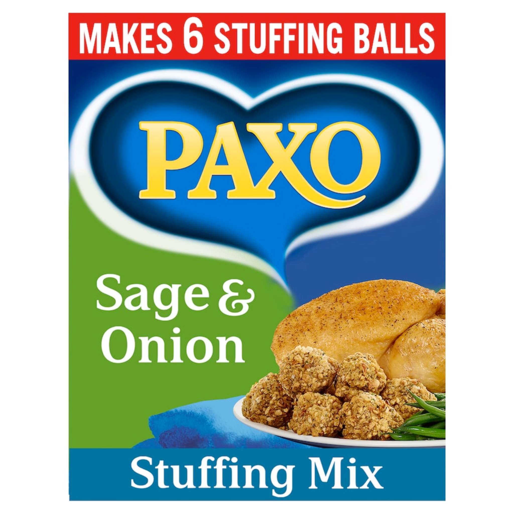 Paxo Sage & Onion Stuffing Mix in 85g box.