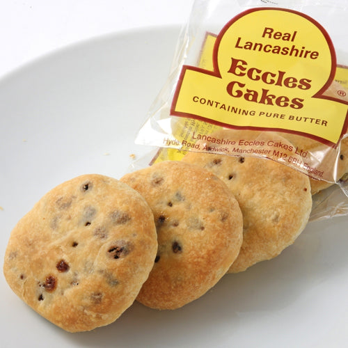 Real Lancashire Eccles Cakes on a white plate