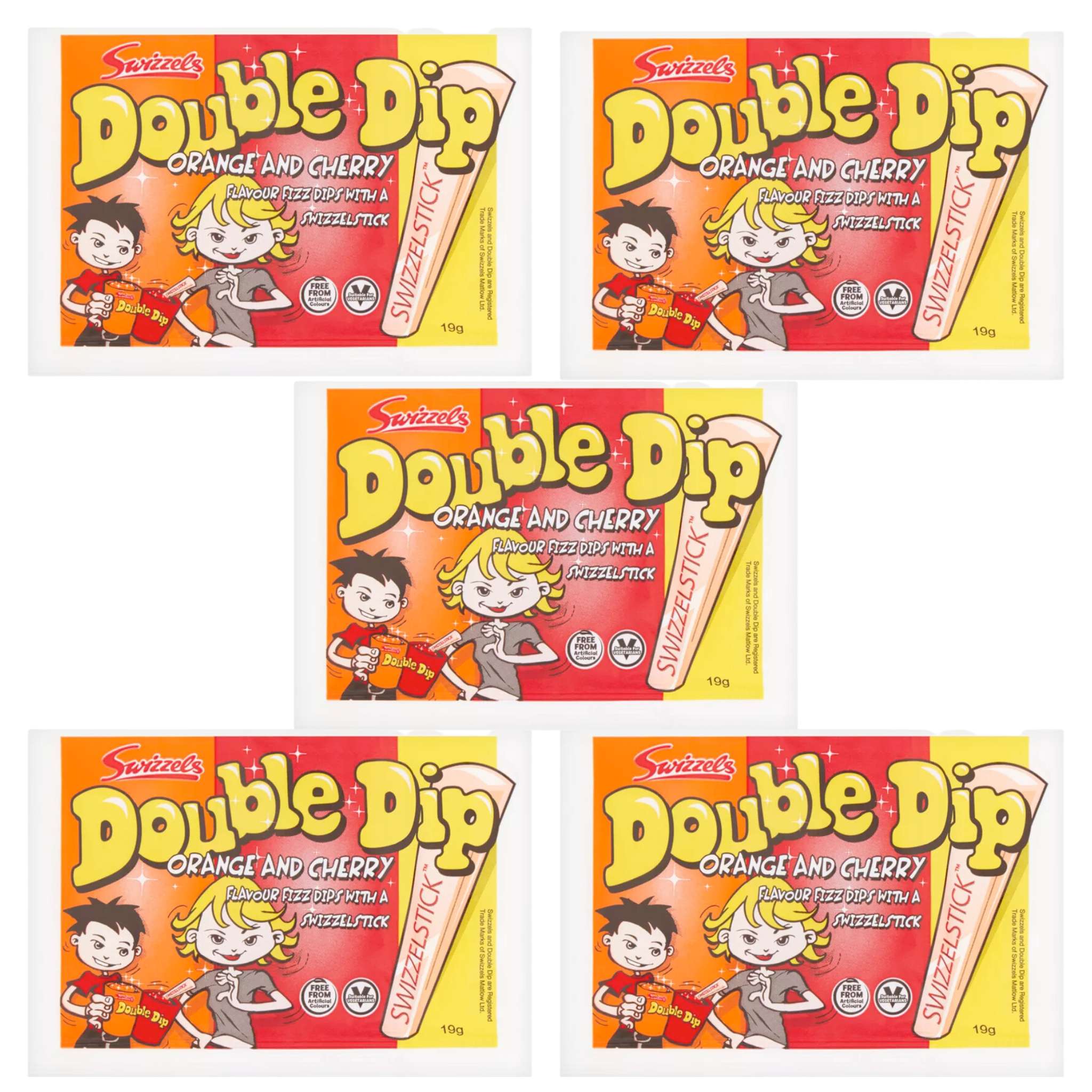 Swizzels Orange and Cherry Double Dip in a bundle of 5 packets