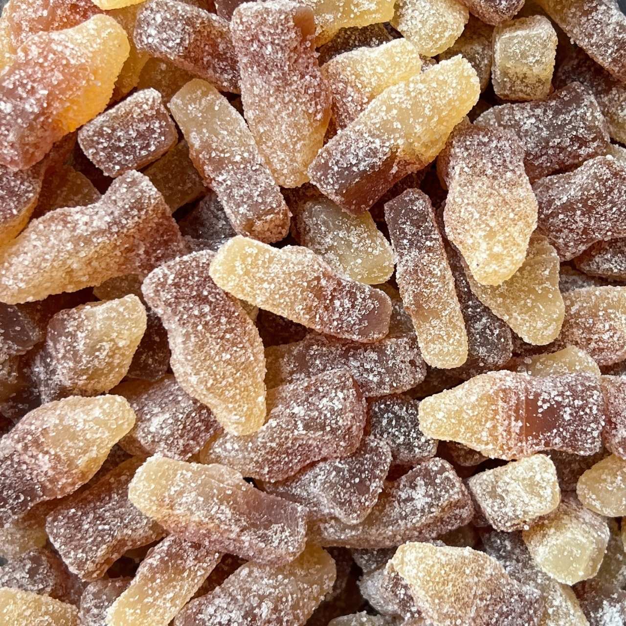 Barratt Fizzy Cola Bottles 100g bag - British gummy sweets with fizzy sugar coating.