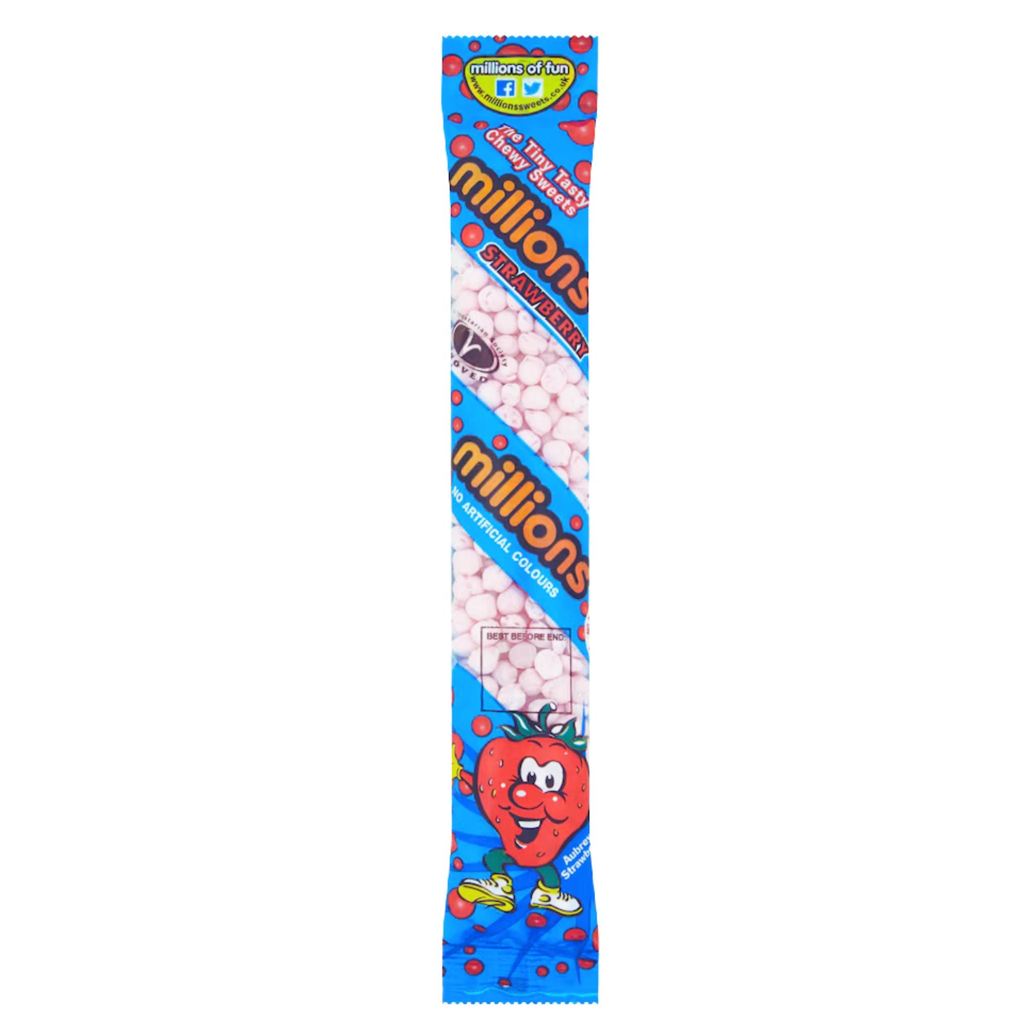Millions Strawberry Tube 60g - tiny tasty strawberry flavoured UK treats.