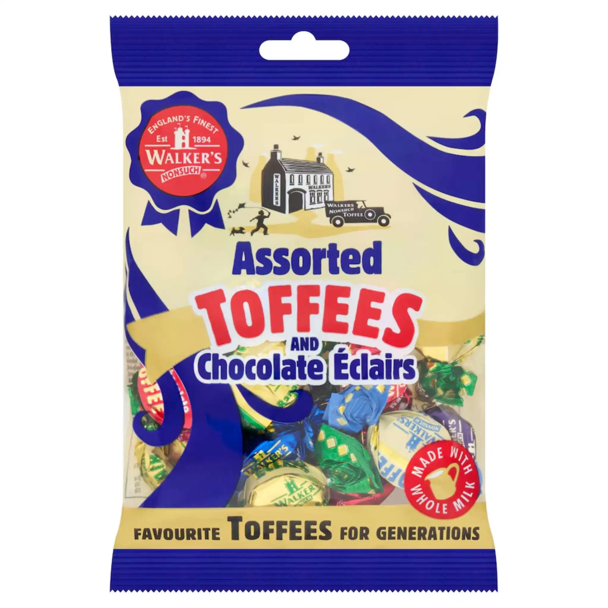 Walkers Nonsuch Assorted Toffees & Chocolate Eclairs 150g bag.
