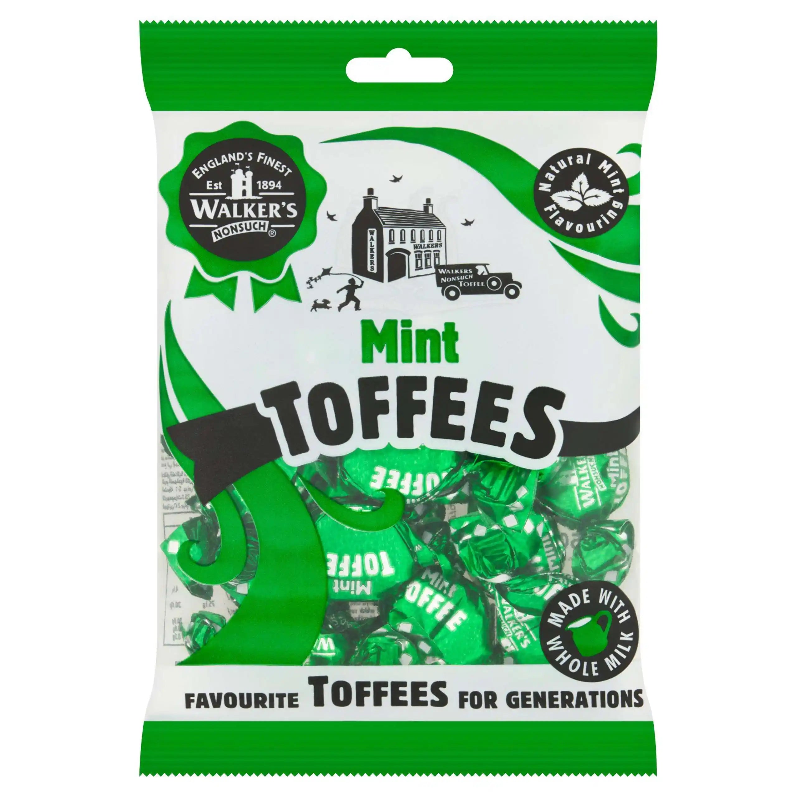 Walkers Nonsuch Mint Toffees 150g bag - individually wrapped British mint toffees