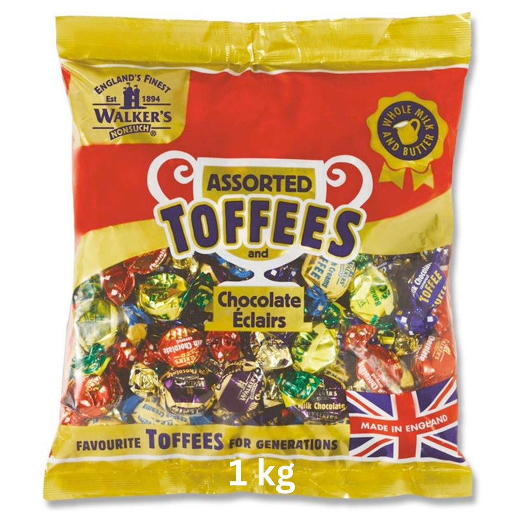 Walkers Nonsuch Assorted Toffees & Chocolate Eclairs 1kg bulk bag - variety pack of British toffees