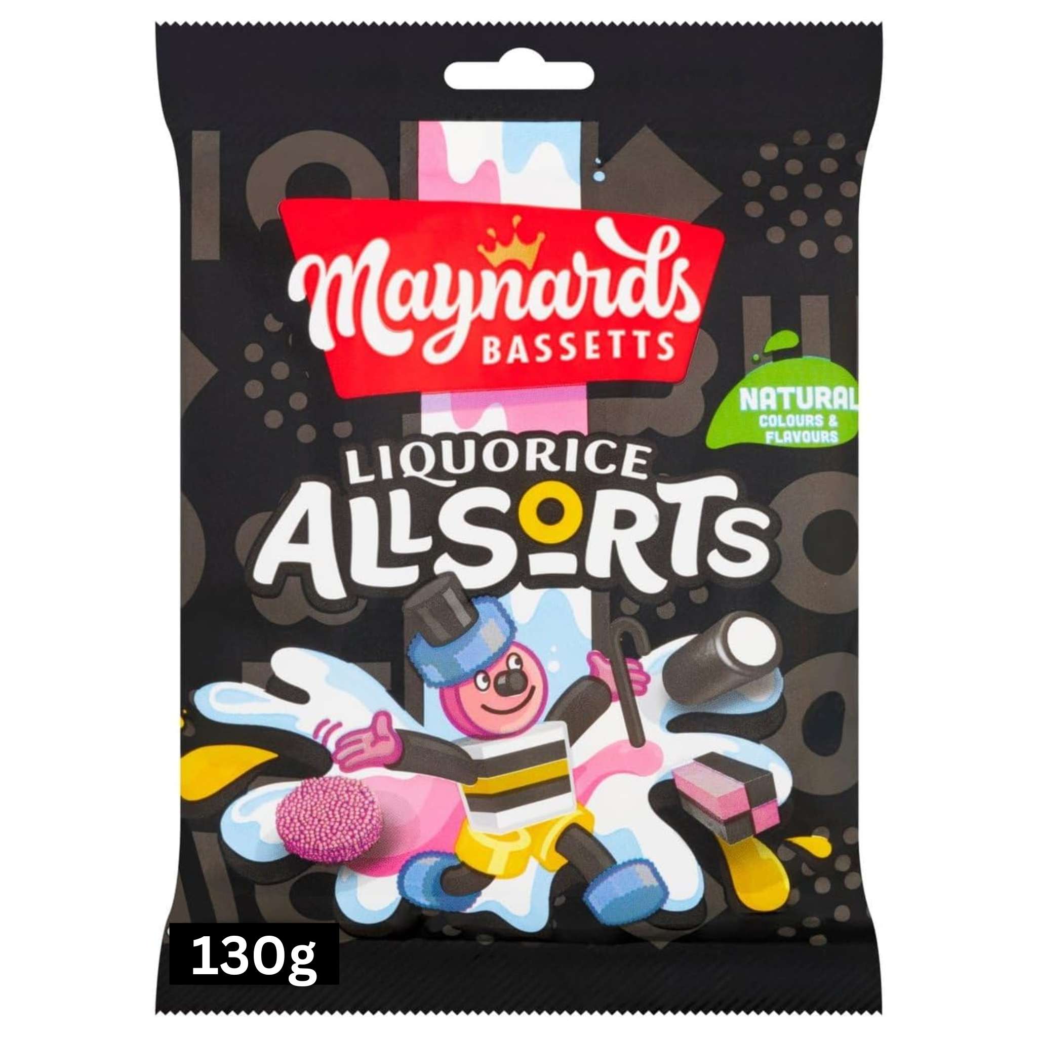 Maynards Bassetts Liquorice Allsorts in a 130g bag. The original Liquorice Allsorts.