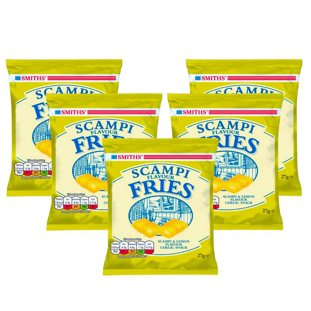 Smiths Scampi Fries in a Bundle of 5x27g packets.  A classic UK pub snack.