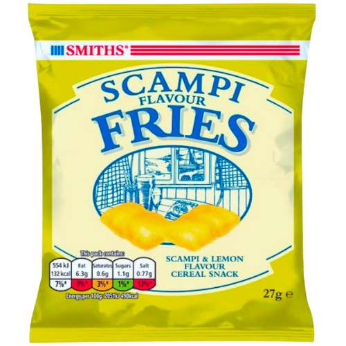 A packet of Smiths Scampi Fries 27g.