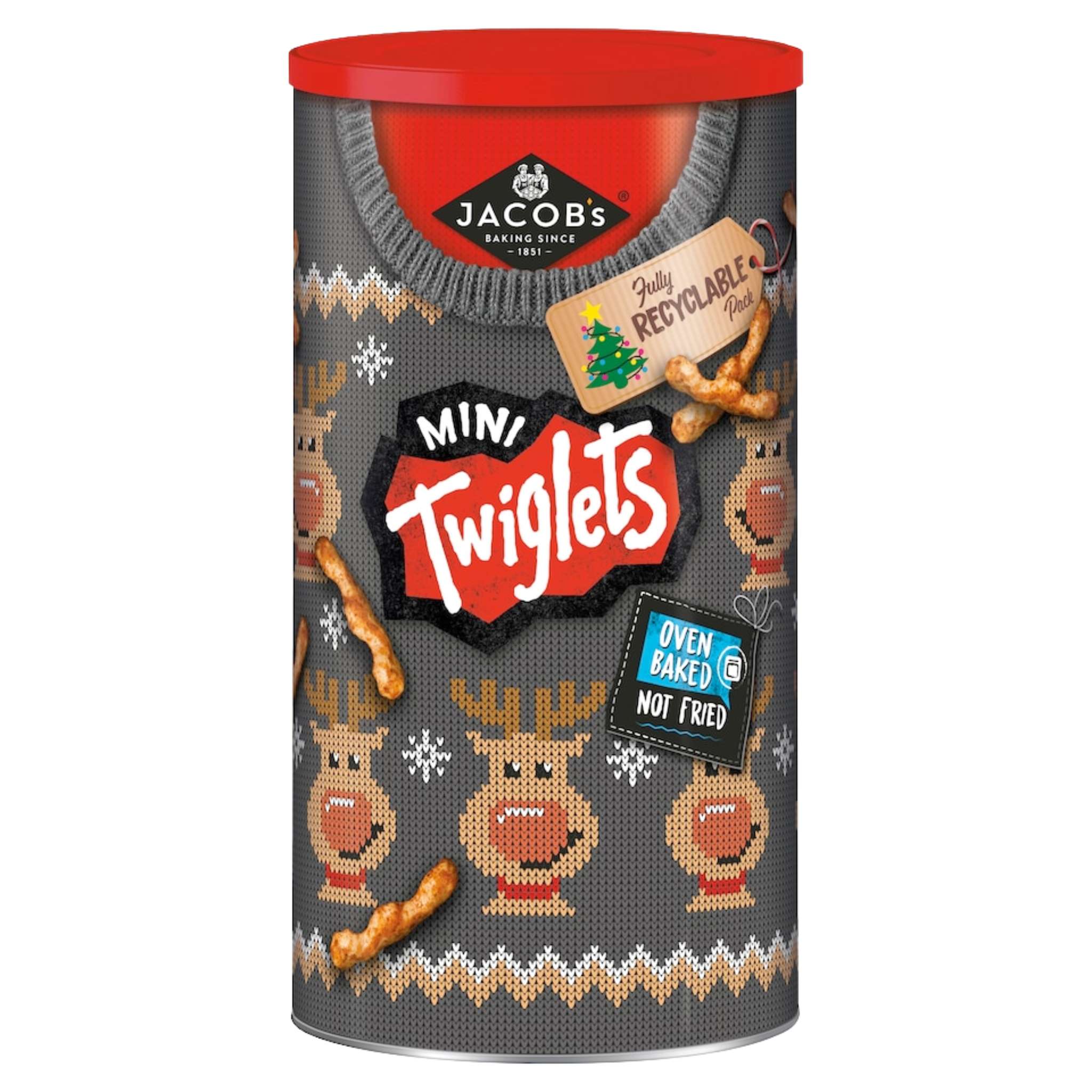 A 200g Caddy of Jacobs Mini Twiglets with Christmas themed design.