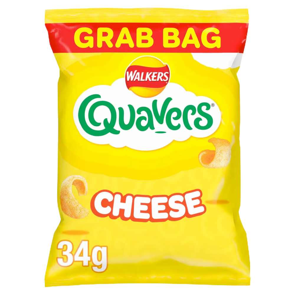 Walkers Quavers Cheese Snacks in 34g Grab Bag.