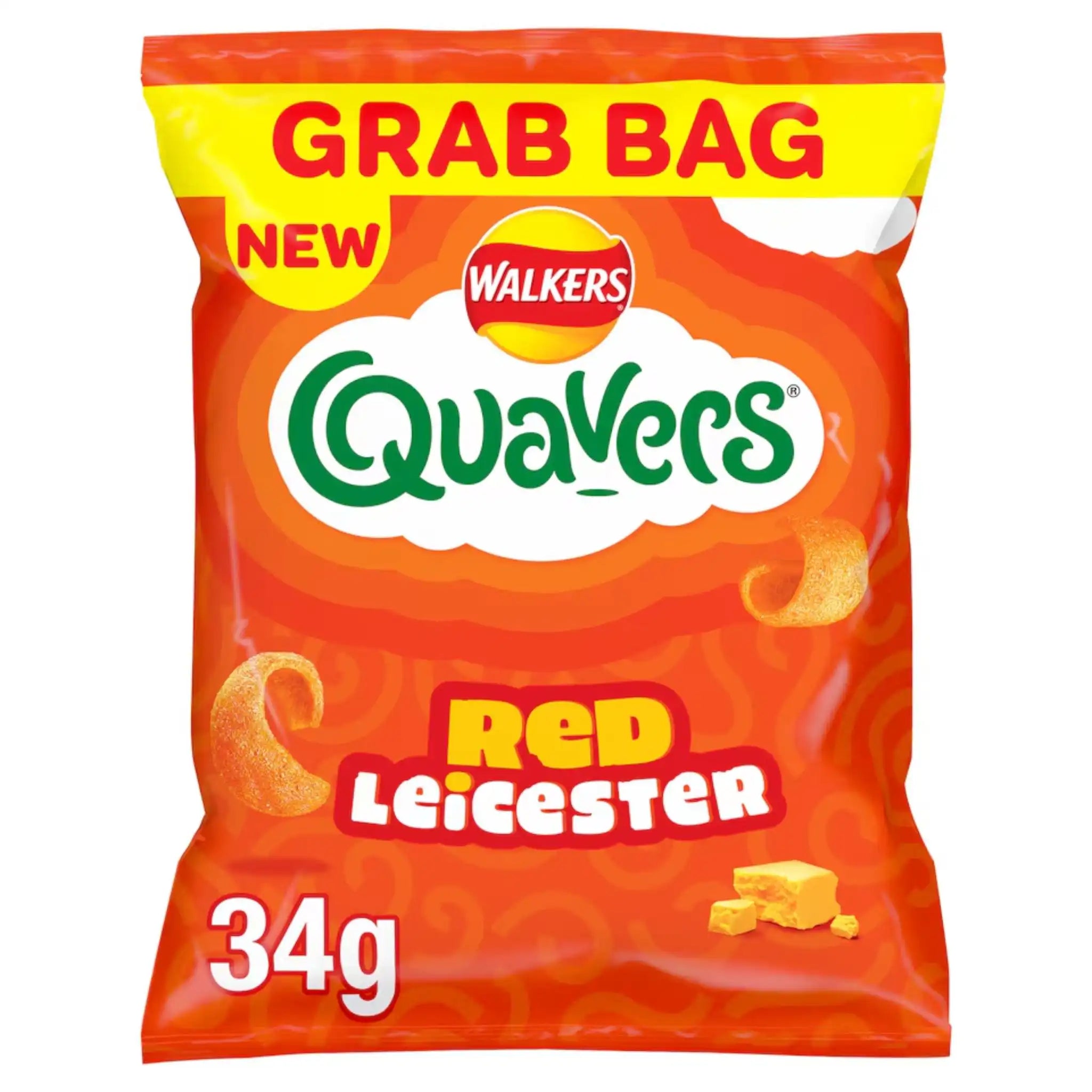 Walkers Quavers Red Leicester Cheese Grab Bag in 34g packet. 