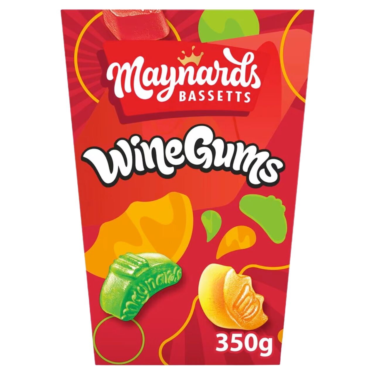 Maynards Wine Gums in a 350g taper box.  A classic retro gummy sweet from the UK. 
