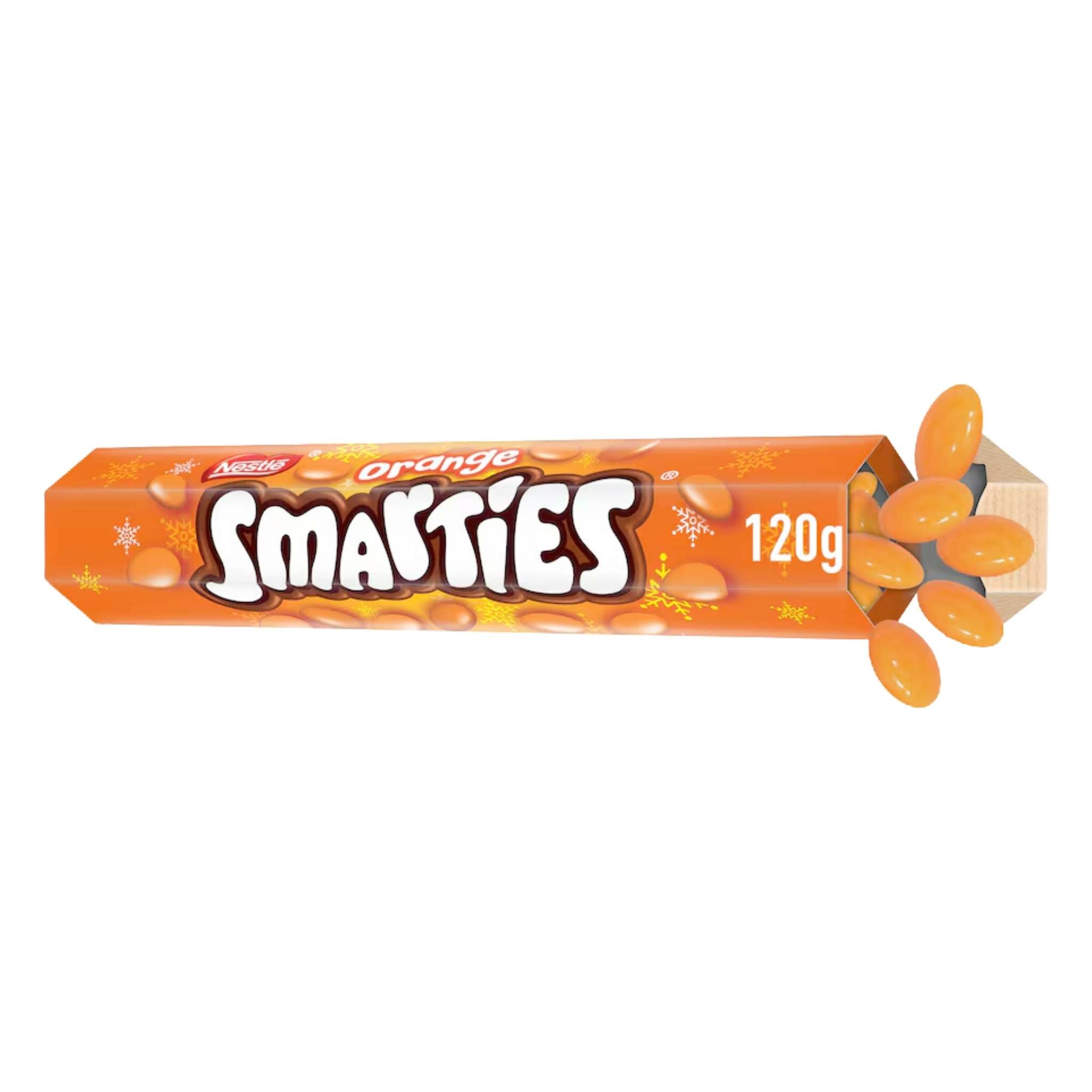 Nestle Smarties Orange Milk Chocolate Giant Tube 120g. British orange Smarties chocolates.