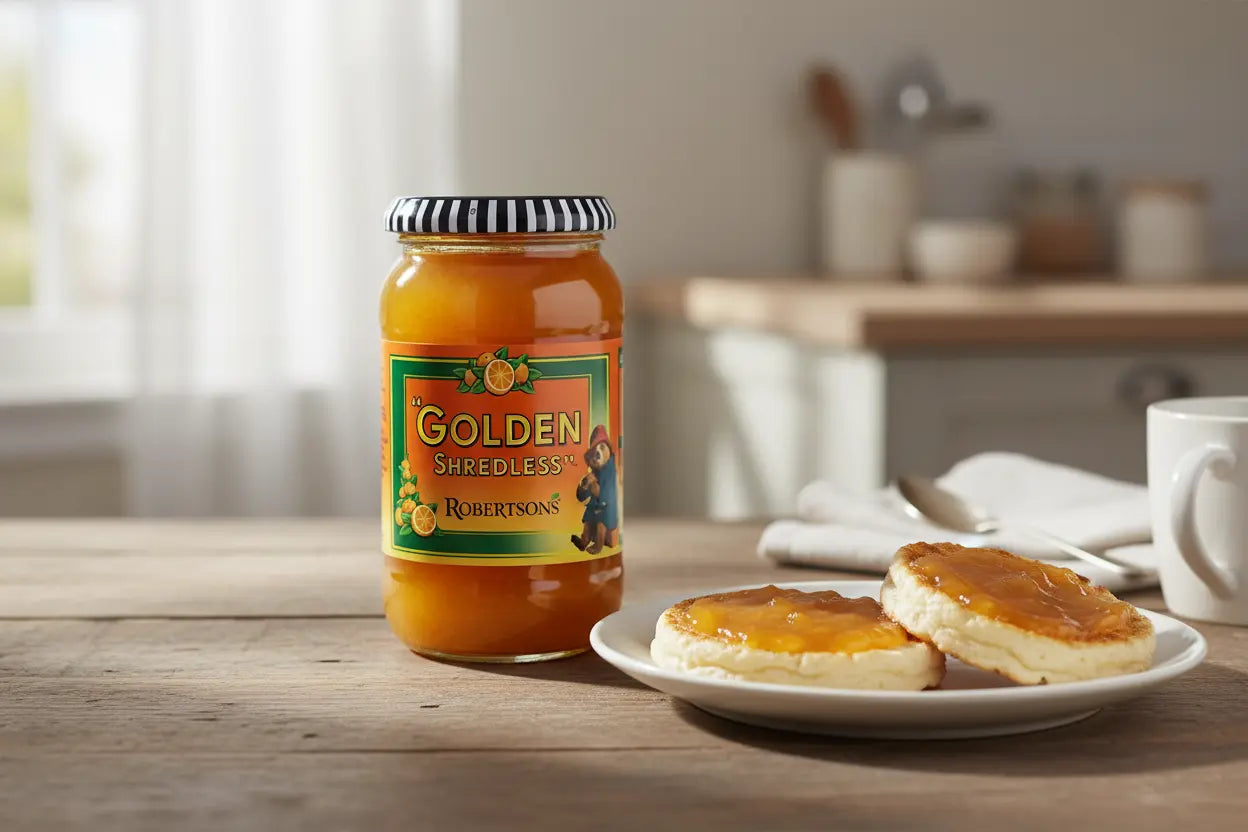 Robertsons Golden Shredless Marmalade on crumpets.